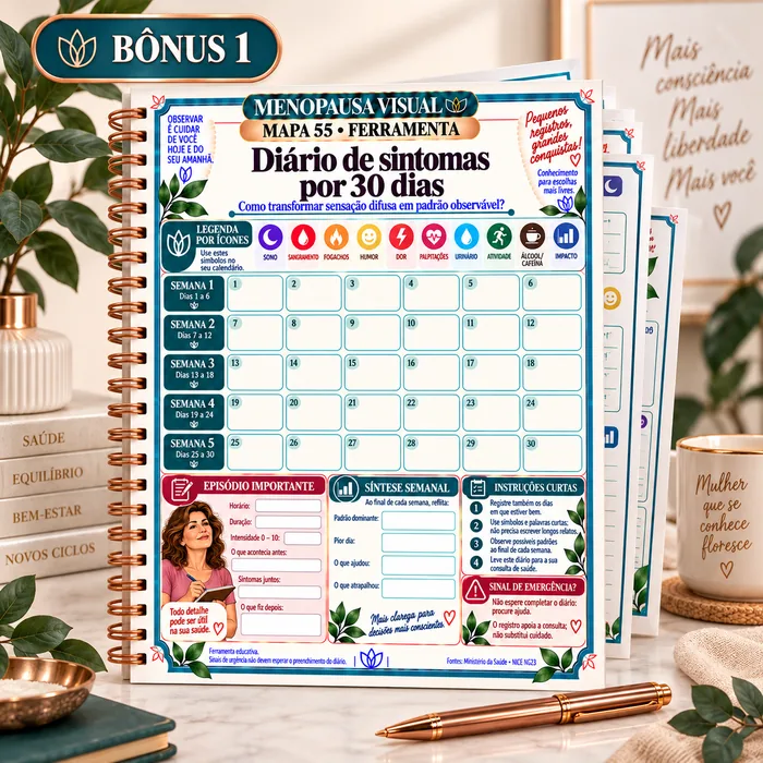 Caderno com o Diário de sintomas por 30 dias